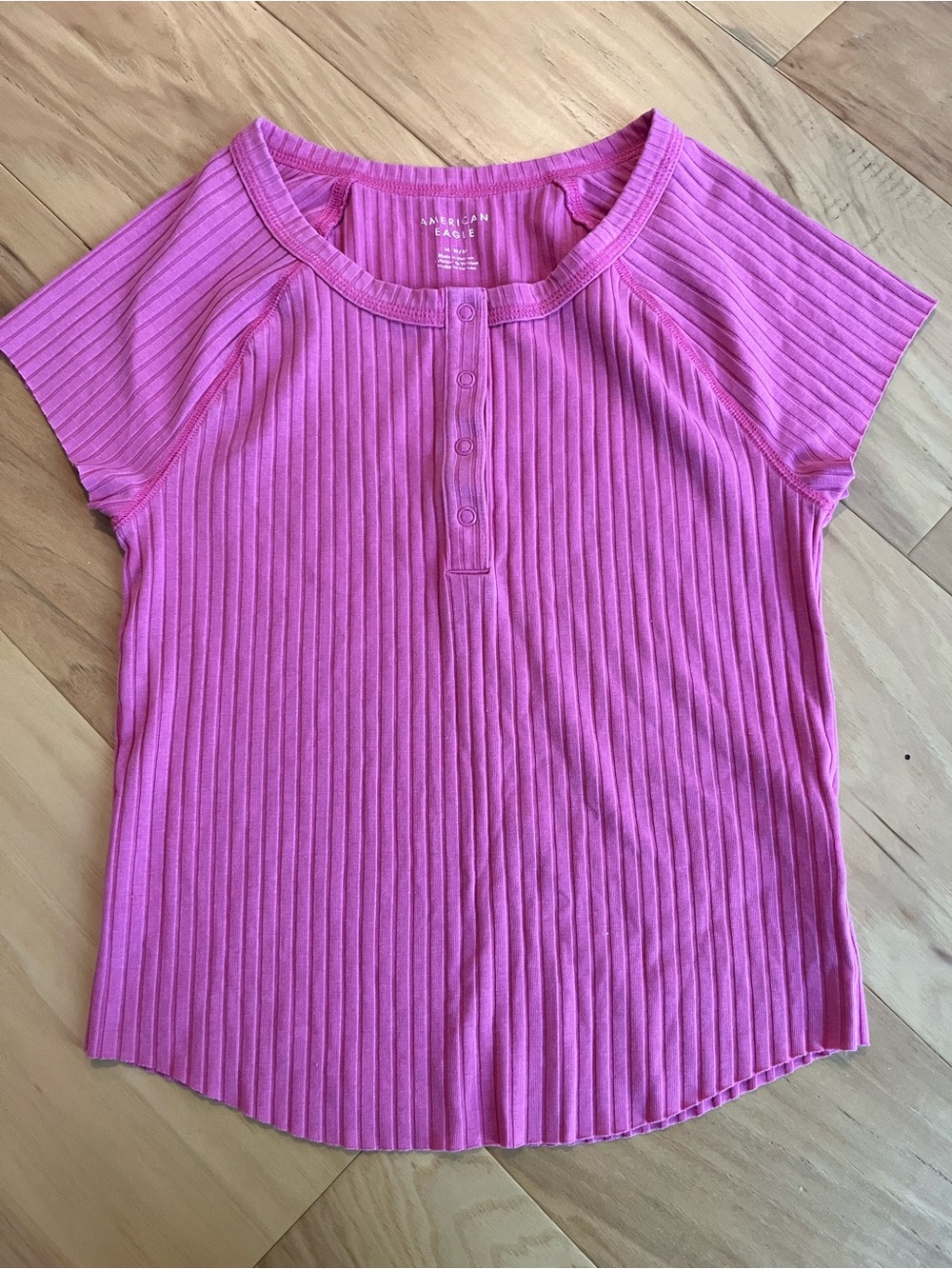 American Eagle Outfitters Pink Ribbed Short Sleeve Henley Tee